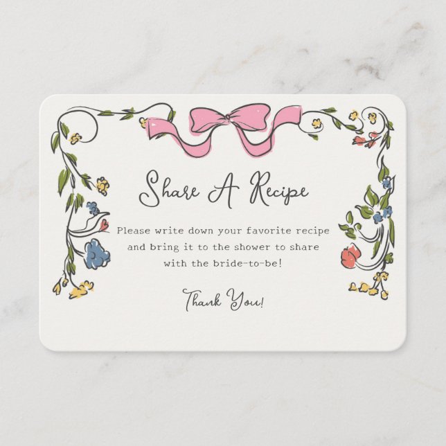 Whimsical Floral Share A Recipe Invite Insert (Front)