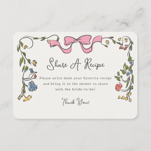 Whimsical Floral Share A Recipe Invite Insert