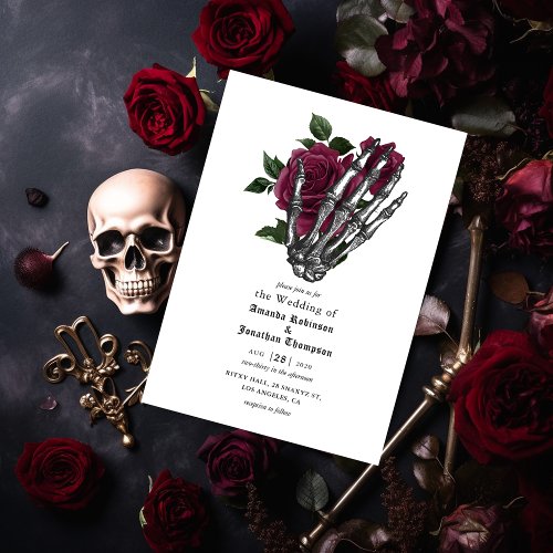 Whimsical Floral Skeleton Gothic Wedding Invitation