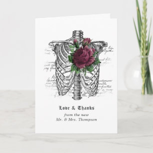 Whimsical Floral Skeleton Gothic Wedding Letterpress Thank You Card