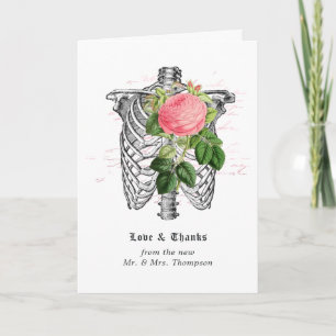 Whimsical Floral Skeleton Gothic Wedding Thank You Card