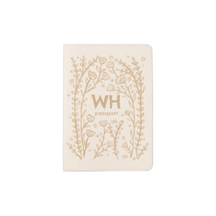 Whimsical Floral Sketch Doodle CUSTOM Initials Passport Holder