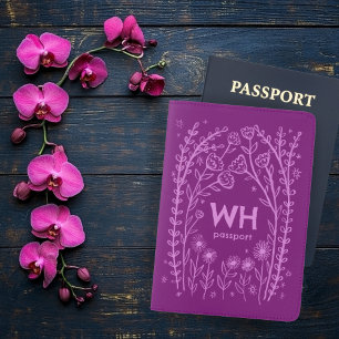 Whimsical Floral Sketch Doodle CUSTOM Initials Passport Holder