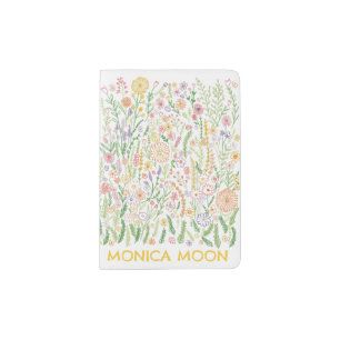 Whimsical Floral Sketch Doodle CUSTOM Name Passport Holder