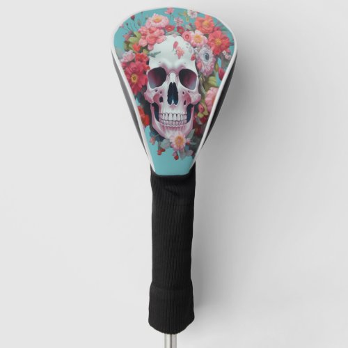 Whimsical Floral Skull Golf Head Cover