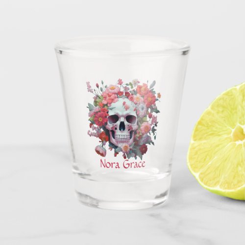 Whimsical Floral Skull Shot Glass