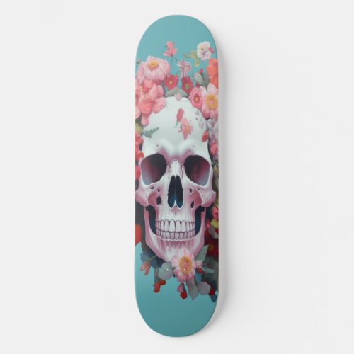 Whimsical Floral Skull Skateboard