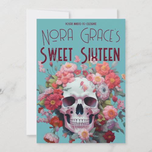 Whimsical Floral Skull Sweet Sixteen Invitation