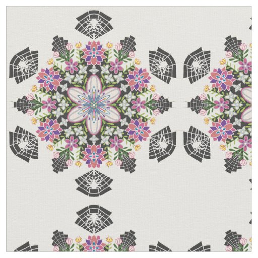 Whimsical floral Spiders mandala fabric