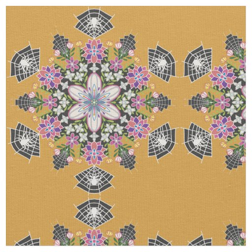 Whimsical floral Spiders mandala fabric