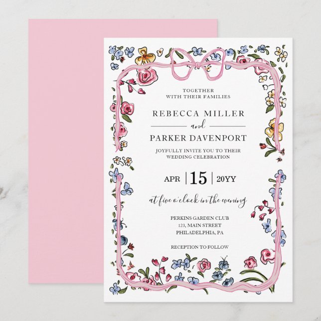 Whimsical floral spring modern Wedding elegant Invitation (Front/Back)