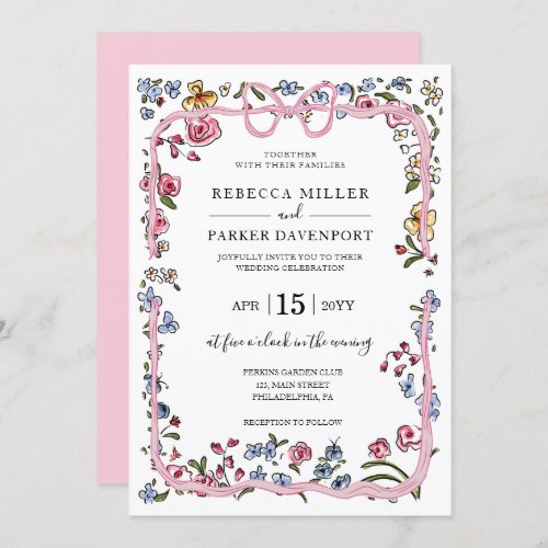 Whimsical floral spring modern Wedding elegant Invitation