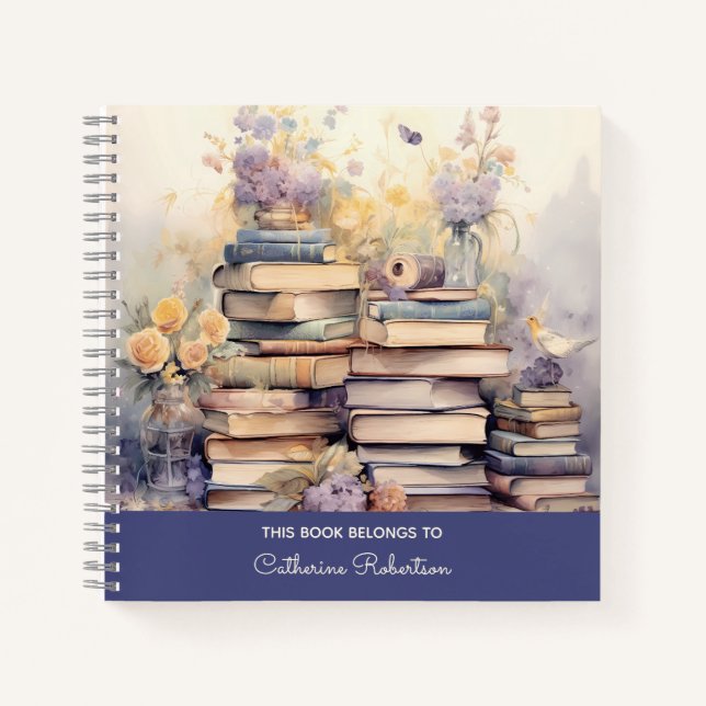 Whimsical floral stack of books notebook (Front)