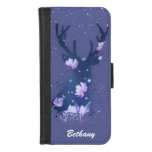 Whimsical Floral Stag Purple Paint Splatter iPhone 8/7 Wallet Case
