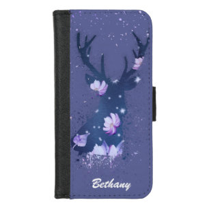 Whimsical Floral Stag Purple Paint Splatter iPhone 8/7 Wallet Case