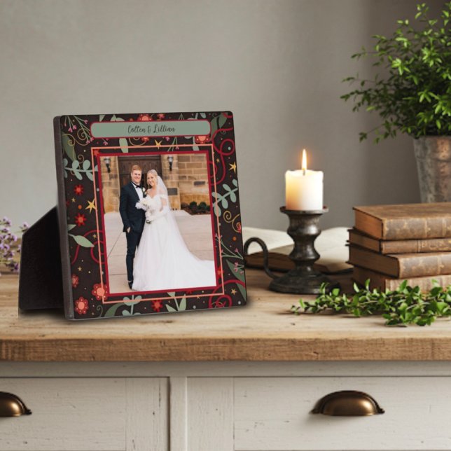 Whimsical Floral Stars Photo Customized Names  Plaque (Creator Uploaded)