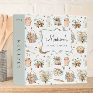 Whimsical Floral Strawberry Recipe Cookbook 3 Ring Binder