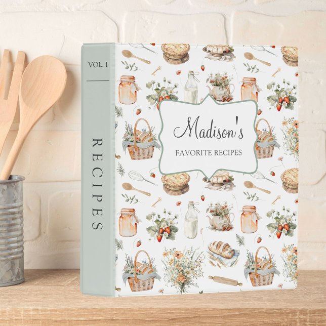 Whimsical Floral Strawberry Recipe Cookbook Mini Binder (In situ)