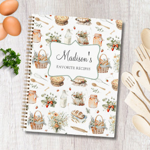 Whimsical Floral Strawberry Recipe Cookbook Notebook
