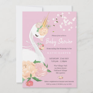 Whimsical Floral Swan Baby Shower Invitation