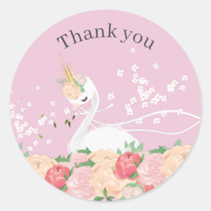Whimsical floral swan Baby shower Thankyou Classic Round Sticker
