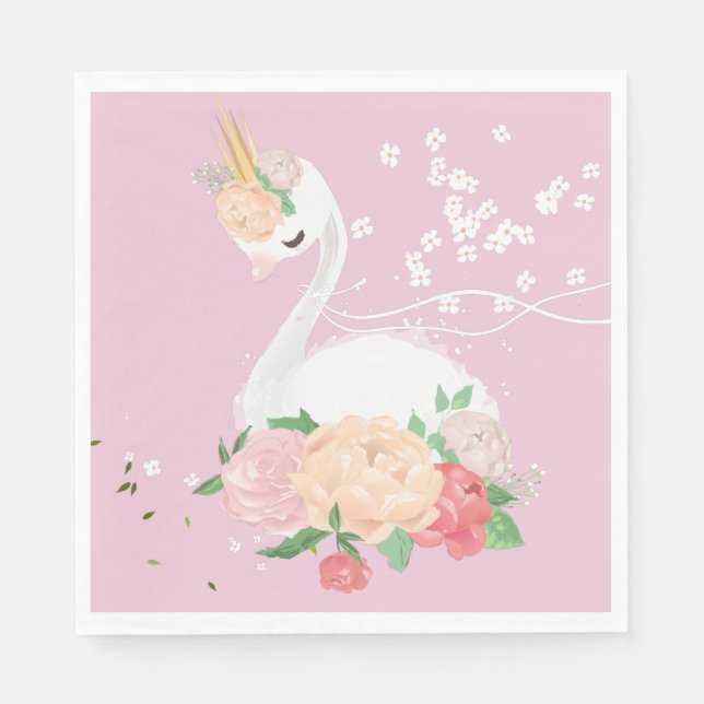 Whimsical Floral Swan Birthday  Napkins (Front)