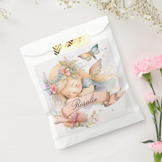 Whimsical Floral Sweet Dreams Sleeping Fairy Girl Favor Bag (Sealed)