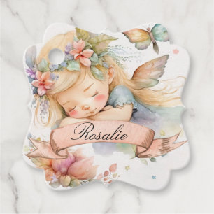 Whimsical Floral Sweet Dreams Sleeping Fairy Girl Favor Tags