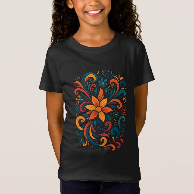 Whimsical Floral Swirl Kids T-Shirt (Front)