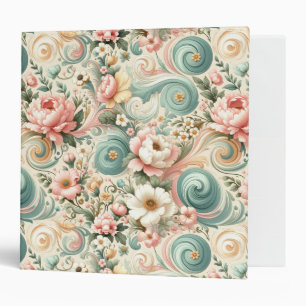 Whimsical Floral Swirls in Pastel 3 Ring Binder