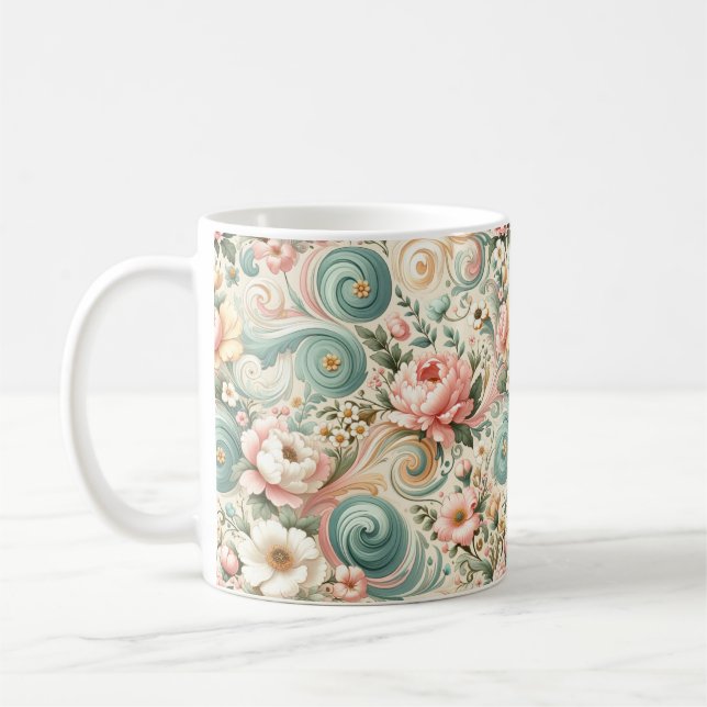 Whimsical Floral Swirls in Pastel  Coffee Mug (Left)