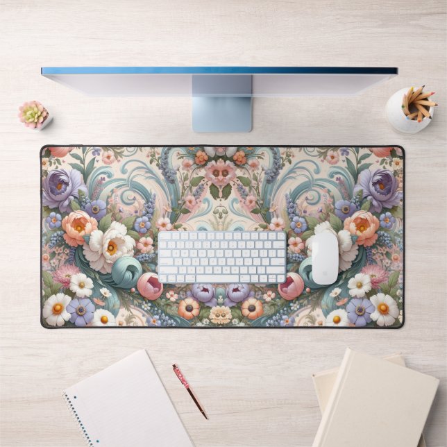 Whimsical Floral Swirls in Pastel  Desk Mat (Office 1)