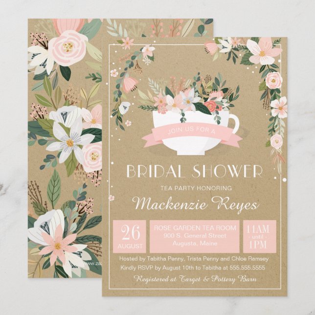 Whimsical Floral Teacup Bridal Shower Invitation (Front/Back)