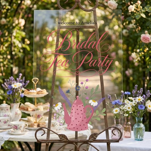 Whimsical Floral Teapot Bridal Tea Party Acrylic Sign