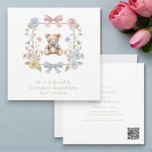 Whimsical Floral Teddy Bear Baby Shower QR code