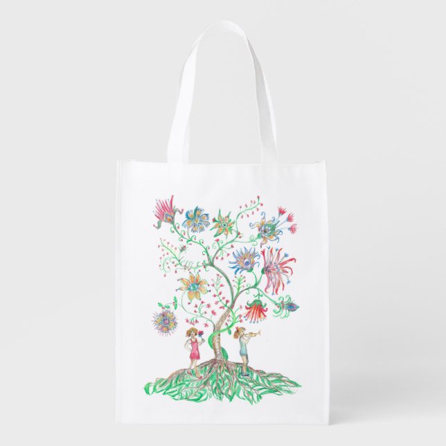Whimsical Floral Tree  Grocery Bag (Front)