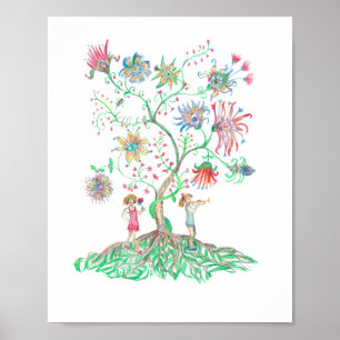 Whimsical Floral Tree  Poster