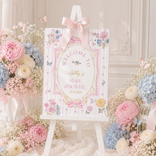 Whimsical Floral Vintage Girl Baby Shower Welcome Foam Board
