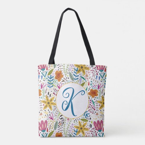 Whimsical Floral Watercolor Patterns Custom Name  Tote Bag
