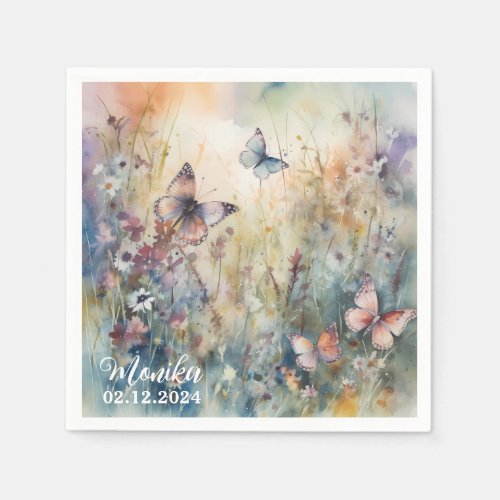 Whimsical Floral Watercolor Spring Butterflies  Napkins