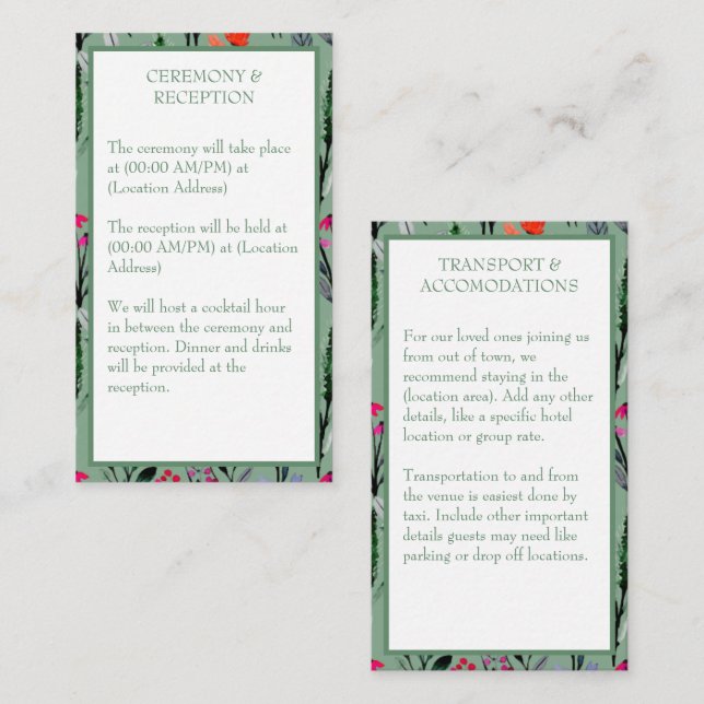 Whimsical Floral Watercolor Wedding Enclosure Card (Front/Back)