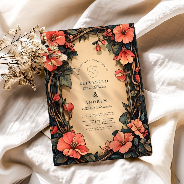 Whimsical Floral Wedding Art Nouveau Invitation (Creator Uploaded)