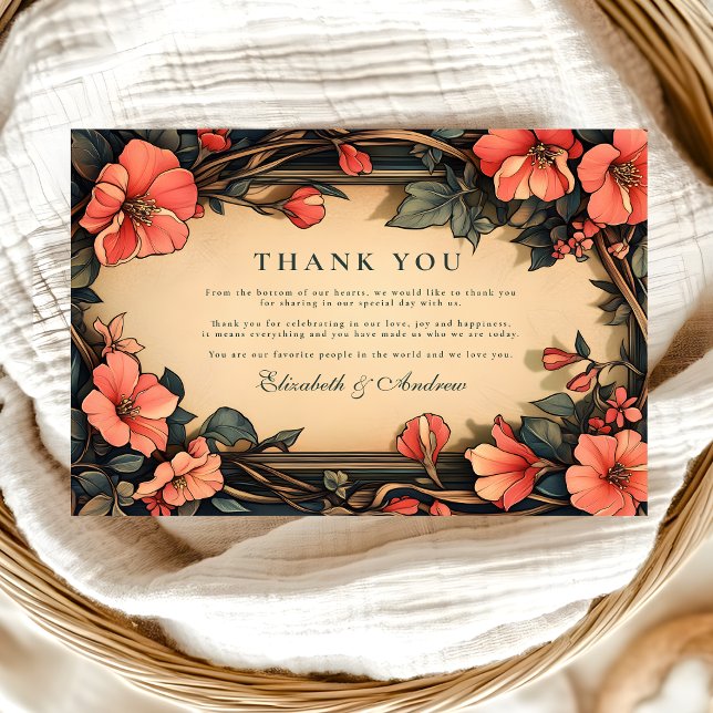 Whimsical Floral Wedding Art Nouveau Thank You Card (Creator Uploaded)