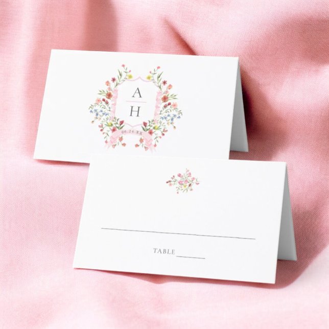 Whimsical Floral Wedding Crest Folded Place Card (Creator Uploaded)