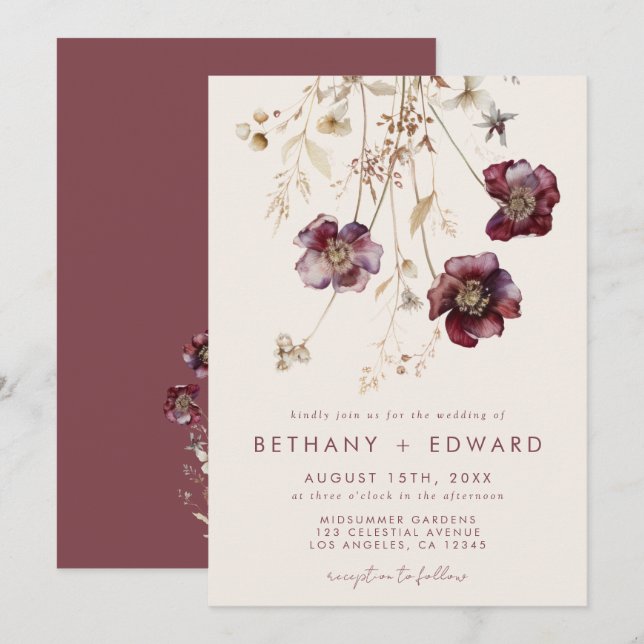 Whimsical Floral Wedding Invitation (Front/Back)