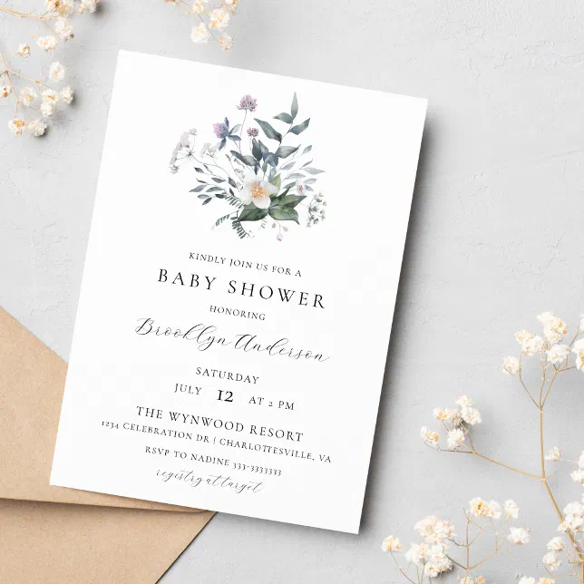 Whimsical Spring Invitations Whimsical Floral Wildflower Spring Baby Shower Invitation | Zazzle