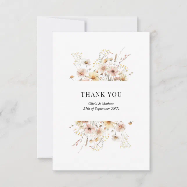 Whimsical Floral Wildflowers Photo Message Wedding Thank You Card | Zazzle