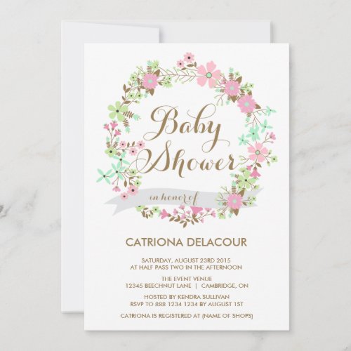 Whimsical Floral Wreath Baby Shower Invitation