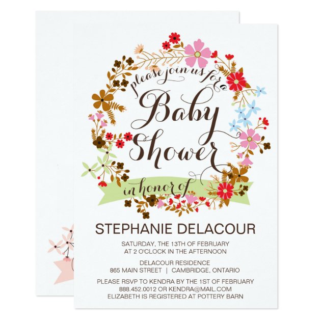 Whimsical Floral Wreath Baby Shower Invitation