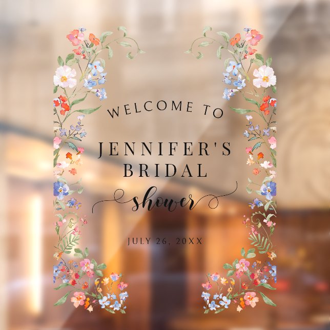 Whimsical Floral Wreath Bridal Shower Welcome Window Cling (Sheet 2)